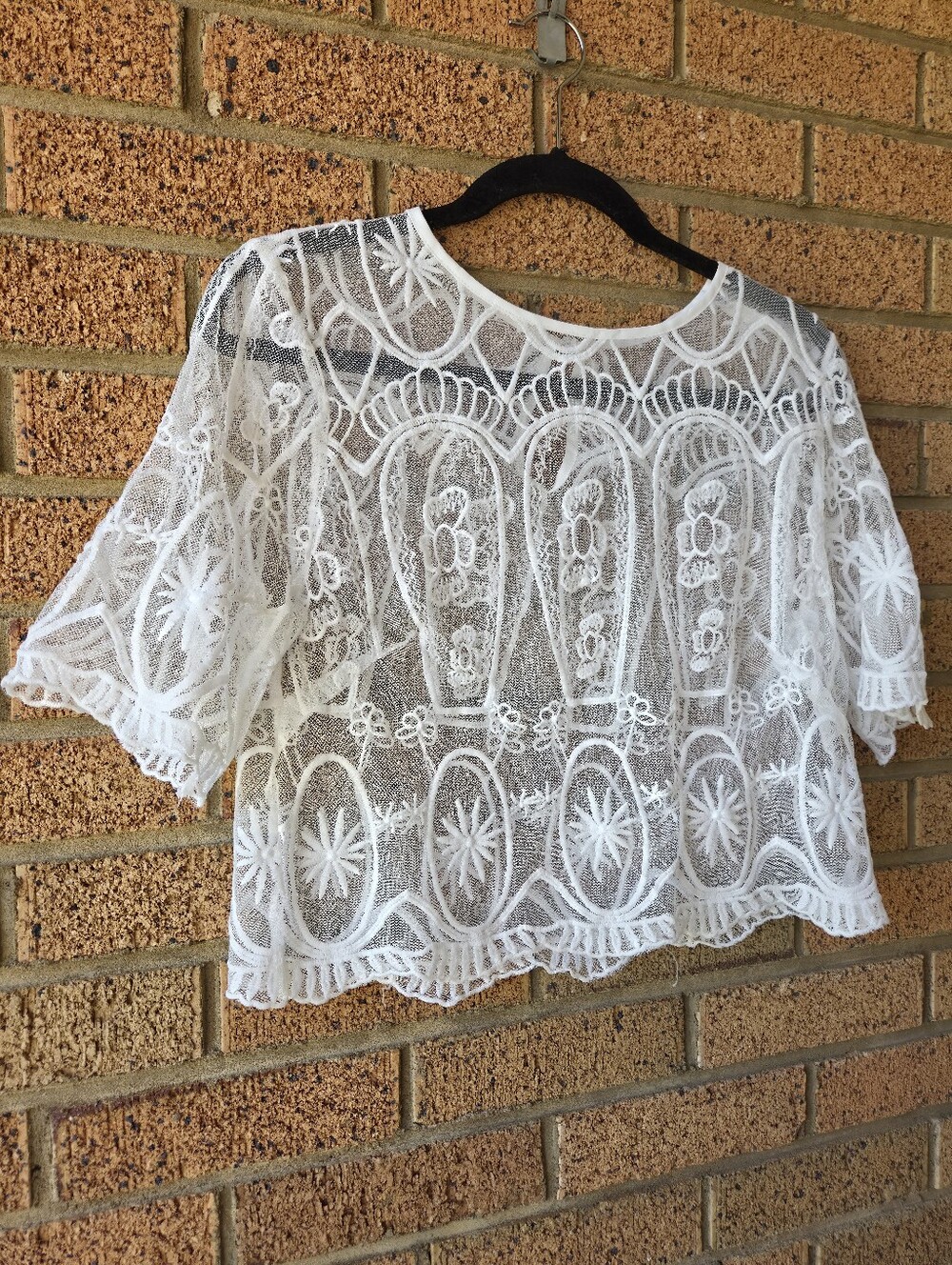Boho White Lace Mesh Crop Top | Embroidered Sheer Short Sleeve Blouse